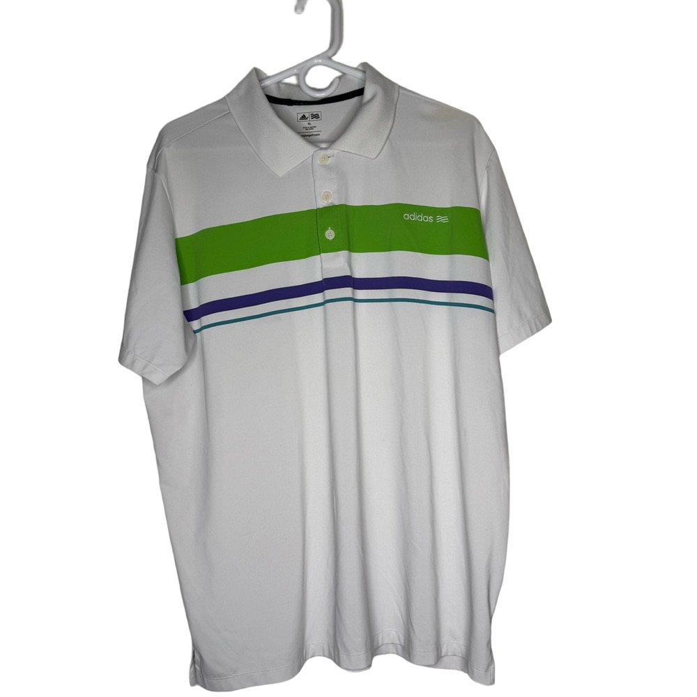 Adidas Men's Polo Shirt Presidio Golf XL Course White Green Blue Stripes